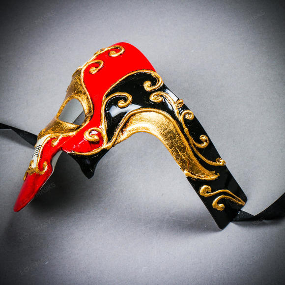 Phantom Of Opera Musical Masquerade Venetian Men Full Mask - Red Black - Picture 4 of 10